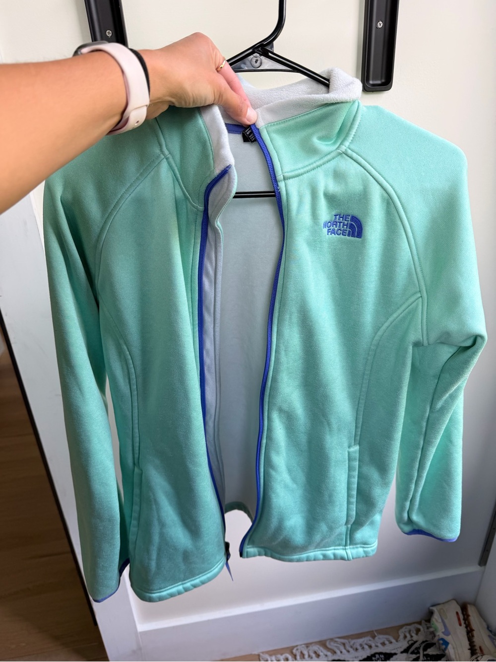 The North Face Mint Green Fleece Jacket with Purple Trim